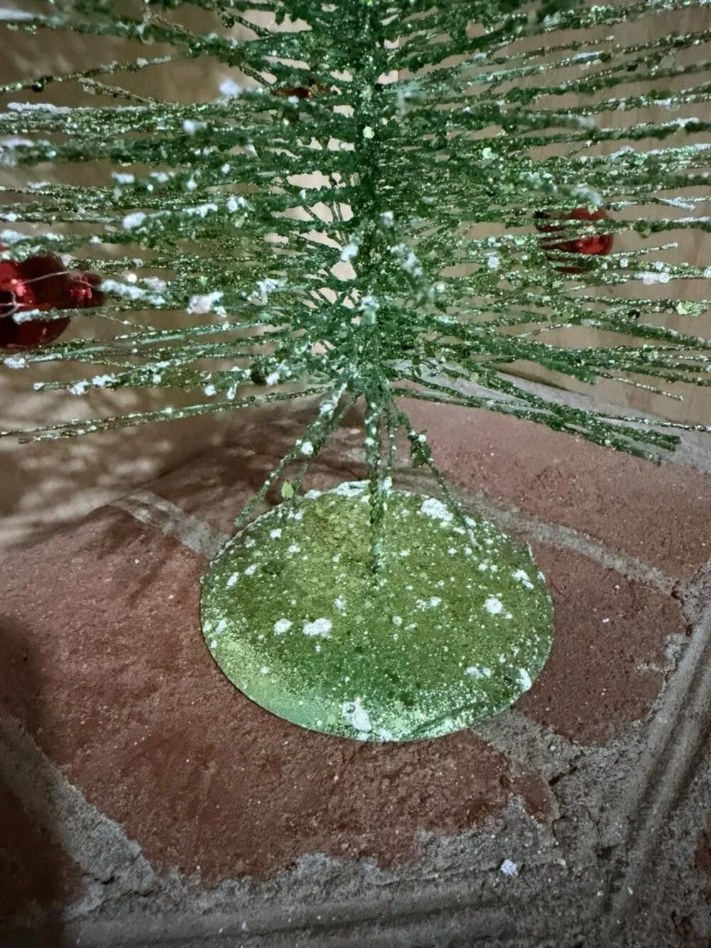 19” Glittered Bristle Brush Tabletop Christmas Tree With Mini Red Ball Ornaments